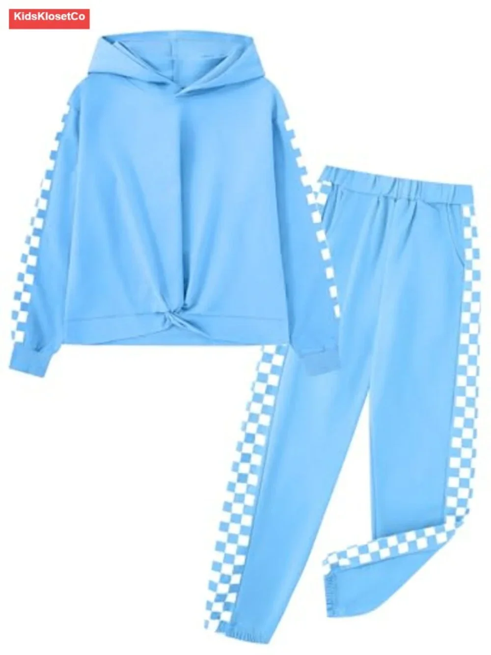 Girls 2-Piece Tracksuit Set Checkerboard Hoodie and Jogger Pants Lounge Outfit